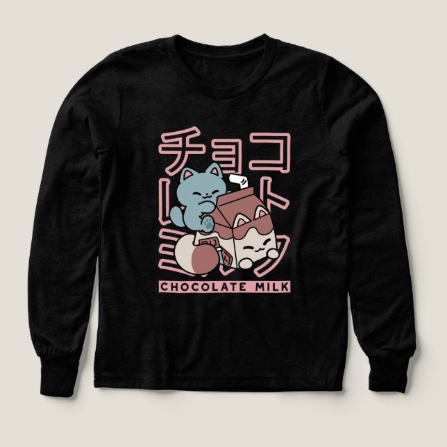 Kawaii Cat with Chocolate Milk – Japanese Pop Art  (Diseño frontal)