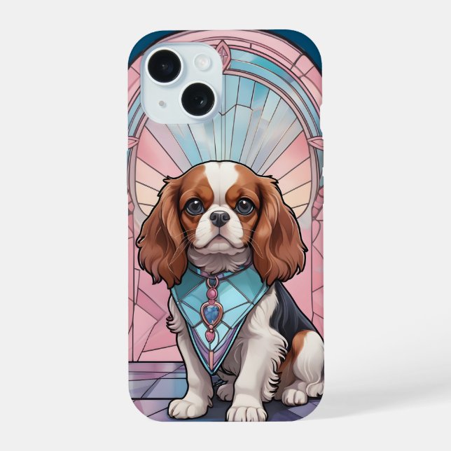 Kawaii Cavalier Rey Charles Pastel Vidrio Manchado (Reverso )