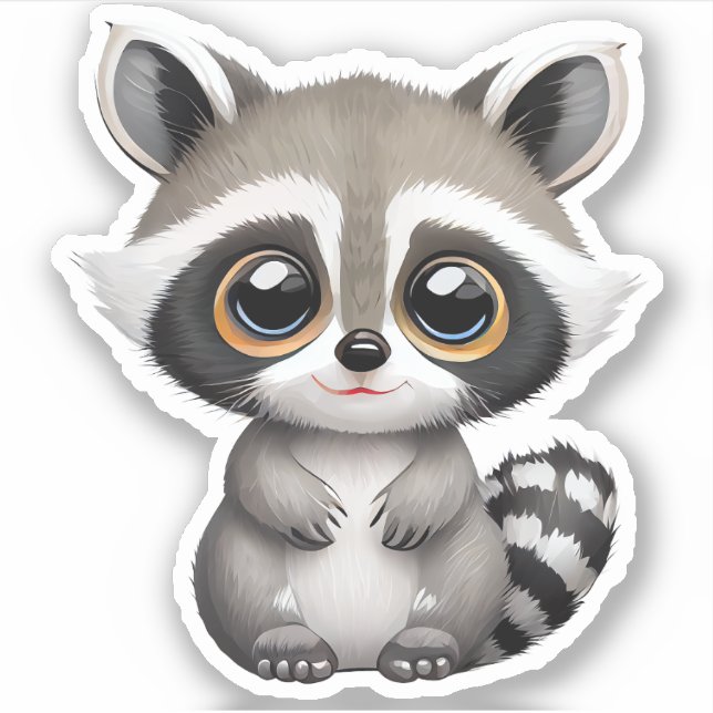 Kawaii Chibi Cute Baby Raccoon Pegatina (Anverso)