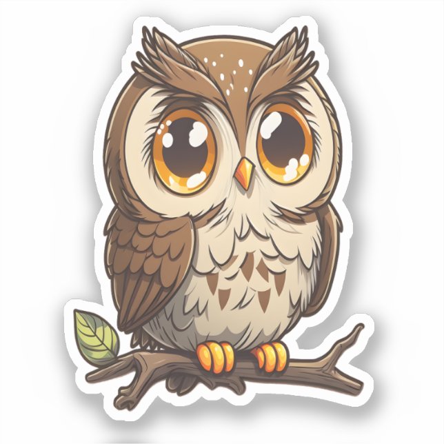Kawaii Chibi Cute Owl Pegatina (Anverso)