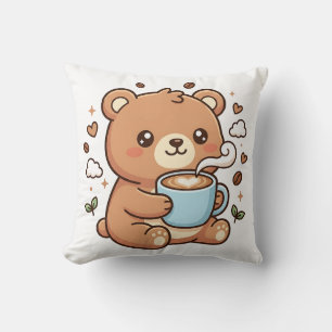 Kawaii Coffee Bear Almohada Decoración de Tirar
