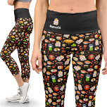 Kawaii Decora Capri Sushi Leggings de yoga<br><div class="desc">Sushi japonés Kawaii Capri Leyendas de yoga | Aparato de yoga. Sumérgete en el mundo caprichoso de mis leggings de yoga Kawaii Capri japonés, con gatos ondulados, sushi, flores de cerezo y más sobre un fondo negro. Personalice su nombre y logotipo con un toque único. Personalizar la cintura con tu...</div>