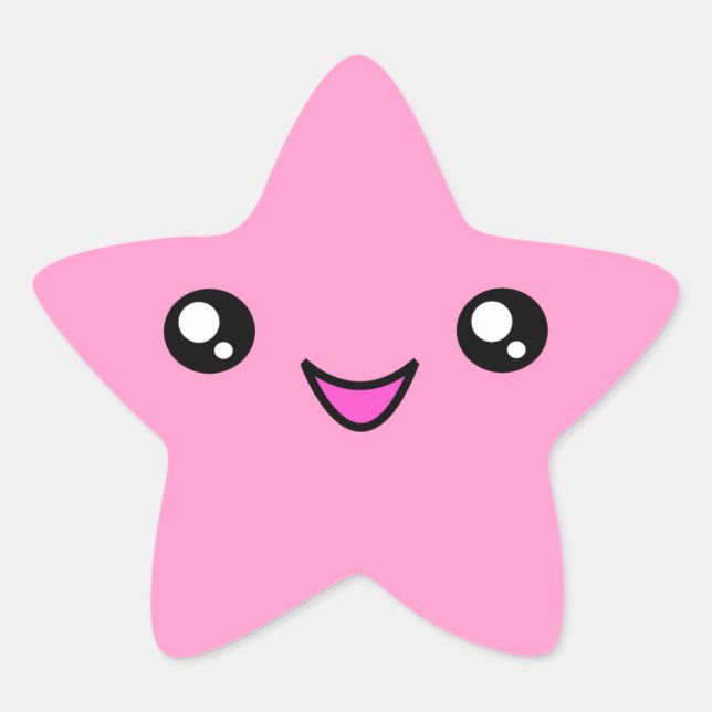Kawaii Face Pegatina Estrella Rosa (Anverso)