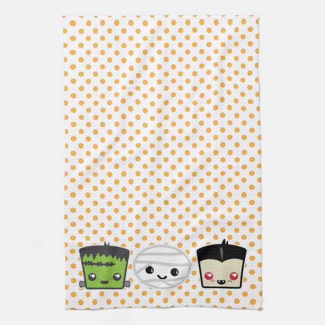 Kawaii Frankenstein Mummy Dracula Kitchen Toalla (Vertical)