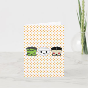 Kawaii Frankenstein Mummy Dracula Tarjeta de Nota
