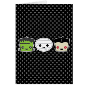 Kawaii Frankenstein Mummy Dracula Tarjeta de Nota