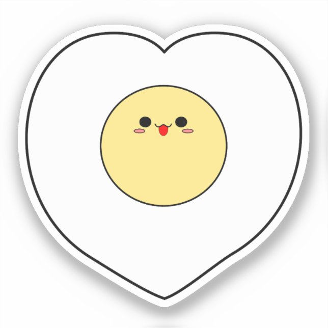 Kawaii Fried Egg Vinyl Pegatina | Forma cardíaca (Anverso)