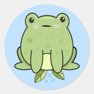Kawaii Frog Blue Pastel Classic Round Pegatina