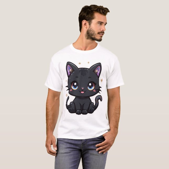 Kawaii Galaxy Gato Negro Magical Cute Camiseta Kit (Anverso completo)