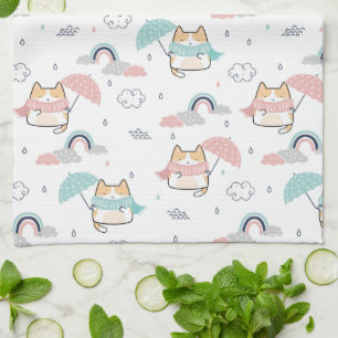Kawaii Gatos Lluvia Día Toalla de Cocina Patrón