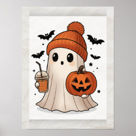Kawaii Ghost Halloween Poster - Arte mural lindo