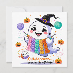 Kawaii Ghost Knitting Halloween Invitación Pegatin