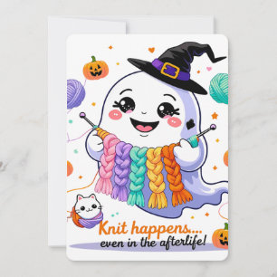 Kawaii Ghost Knitting Halloween Invitación Pegatin