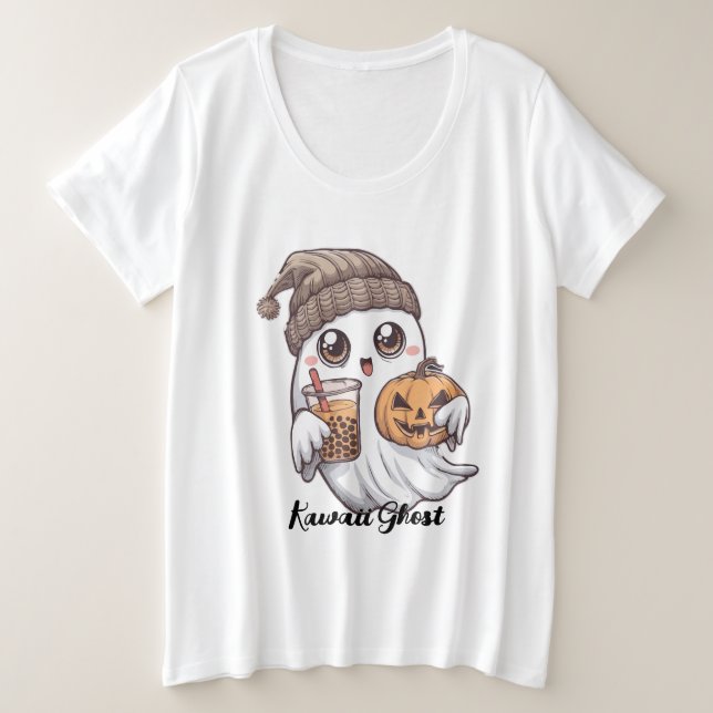 Kawaii Ghost T-Shirt - Gorra acogedor, té Boba y c (Anverso del diseño)