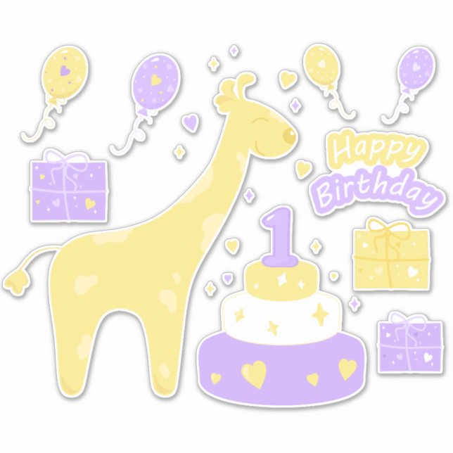 Kawaii Happy Birthday Vinyl Pegatinas (Anverso)