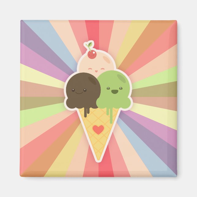 Kawaii Ice Cream Rainbow imán (Frente)