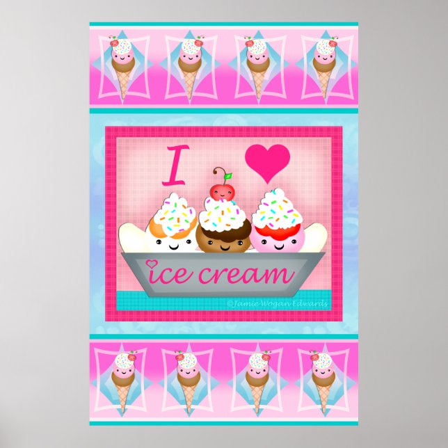 Kawaii Ice Cream Sundae Love Poster de arte / Impr (Frente)