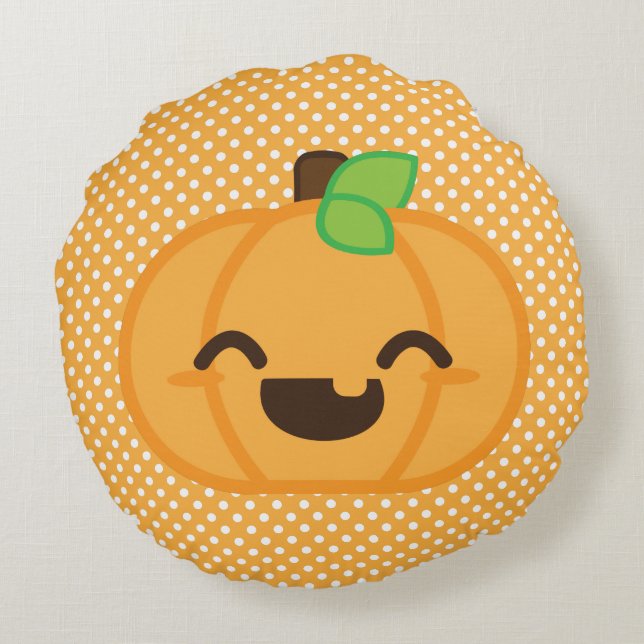 Kawaii Jack O Lantern Calabaza redonda de almohada (Reverso)