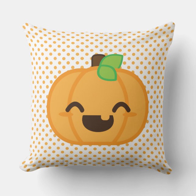 Kawaii Jack O Lantern Cojín decorativo de calabaza (Anverso)