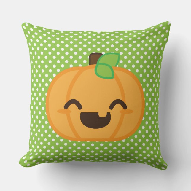 Kawaii Jack O Lantern Cojín decorativo de calabaza (Anverso)