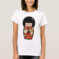 Kawaii Kokeshi (Rojo) camiseta japonesa de muñecas