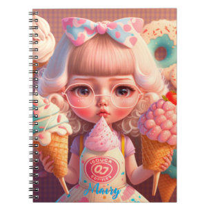 Kawaii lindo chica con cuaderno de helados