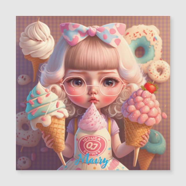 Kawaii lindo chica con helados (Anverso)