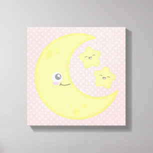 Kawaii Luna y Estrellas Lienzo envuelto