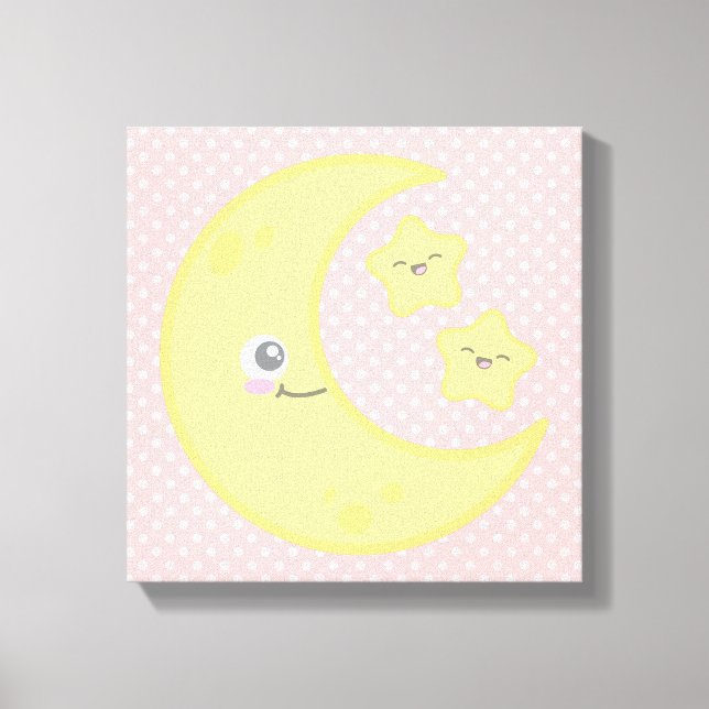 Kawaii Luna y Estrellas Lienzo envuelto (Anverso)