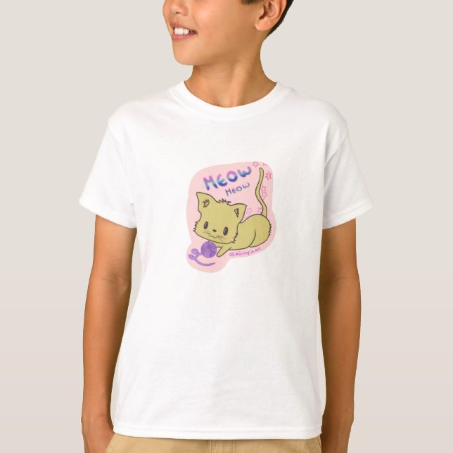 Kawaii Meow Meow jugando con la camiseta de Wool B (Anverso)