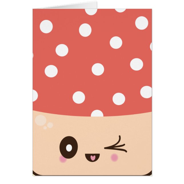 Kawaii Mushroom, lindo toadstool blanco rojo polka (Frente)