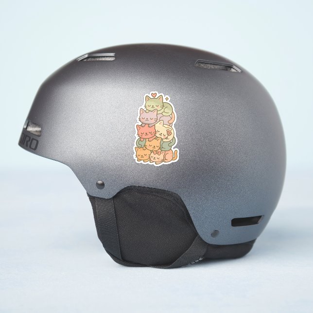 Kawaii Pastel Cat Stack Sleepy Pegatina (Lado del casco)