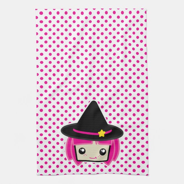 Kawaii Pink Haired Witch Kitchen Toalla (Vertical)