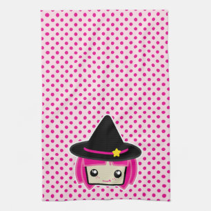 Kawaii Pink Haired Witch Kitchen Toalla