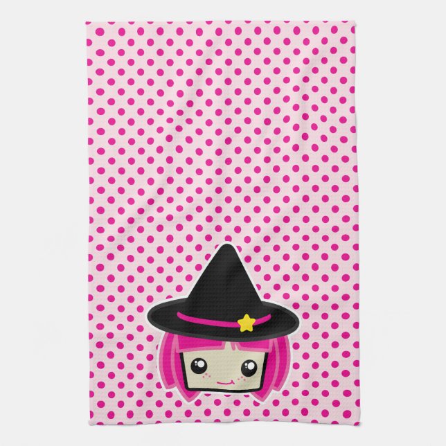 Kawaii Pink Haired Witch Kitchen Toalla (Vertical)