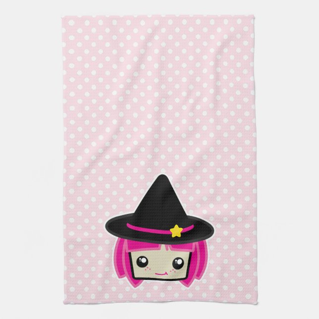 Kawaii Pink Haired Witch Kitchen Toalla (Vertical)