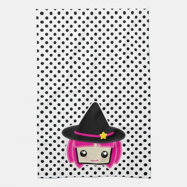 Kawaii Pink Haired Witch Kitchen Toalla (Vertical)
