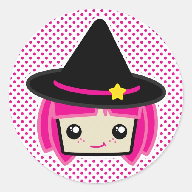 Kawaii Pink Haired Witch Pegatinas (Anverso)