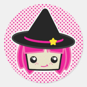 Kawaii Pink Haired Witch Pegatinas