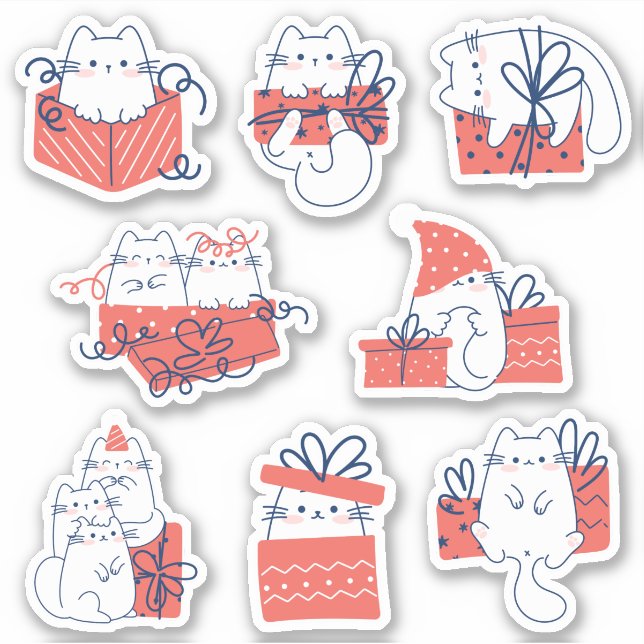 Kawaii Present Gift Box Pegatinas Kitty Vinyl (Anverso)