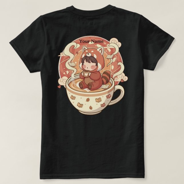 Kawaii Red Panda Brew Camiseta de Algodón para Muj (Reverso del diseño)