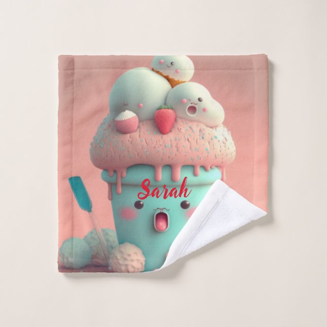 Kawaii rosa lindo helado lindo dedo de la puerta d (Toallita)