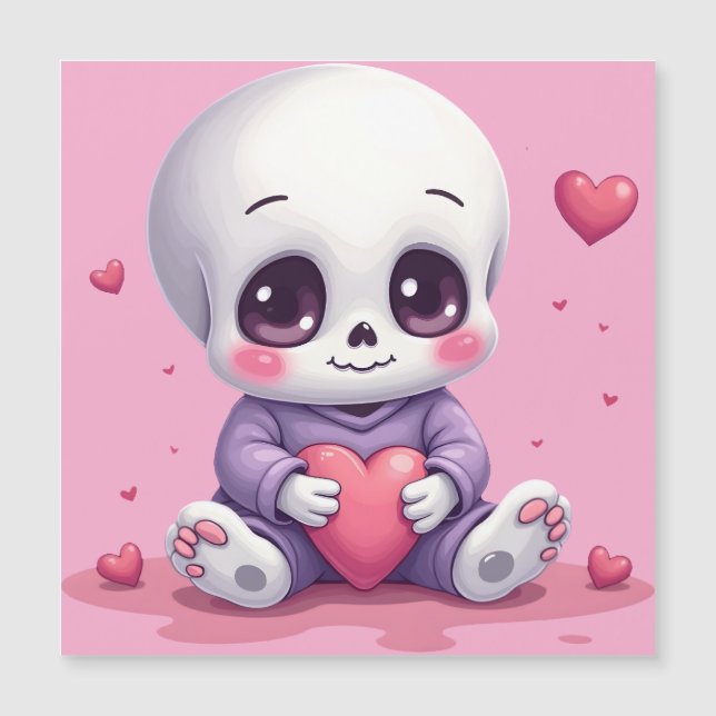 Kawaii Skeleton Holding Heart (Anverso)