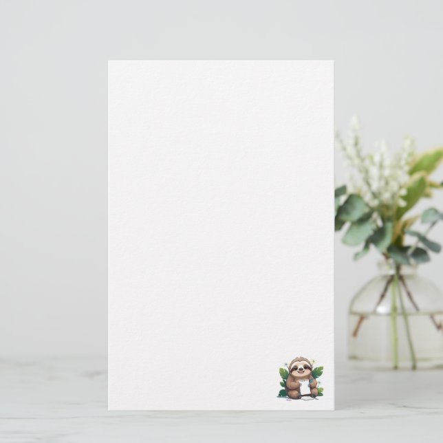 Kawaii Sloth con lápiz y papel (Anverso de pie)