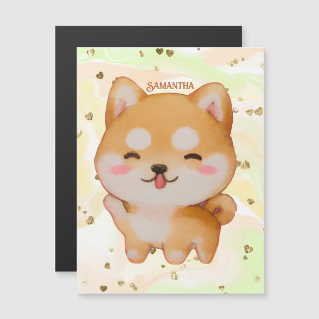 Kawaii Sonriente Shiba Inu al estilo Personalizado (Anverso/Reverso)