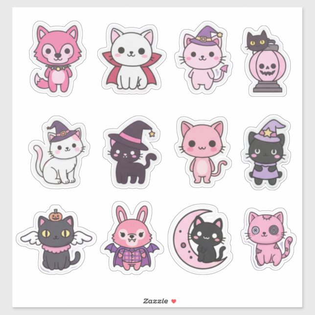 Kawaii Spooky Cat Pegatina Pack (Hoja)
