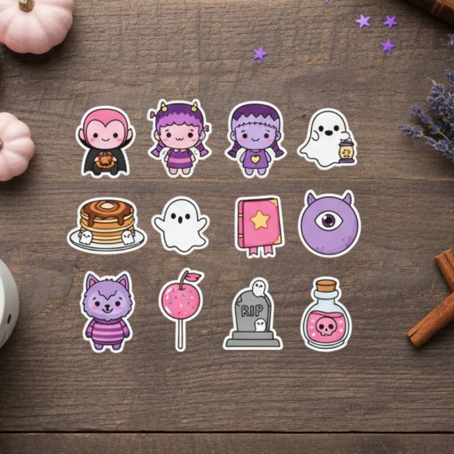 Kawaii Spooky Sapera Pegatina Pack (Pastel Halloween Treats & Monsters)