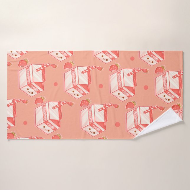 Kawaii Strawberry Milk Carton - Cute Aesthetic Art (Toalla de baño)