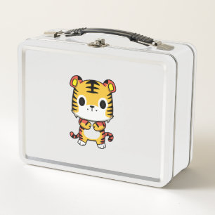 Kawaii Tiger White Metalizado Lunbox