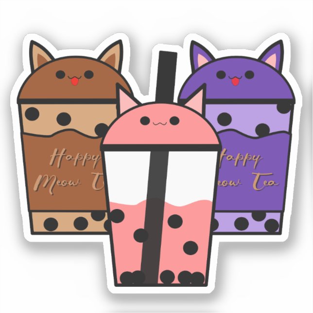 Kawaii Trio Meow Tea Vinyl Pegatina (Anverso)